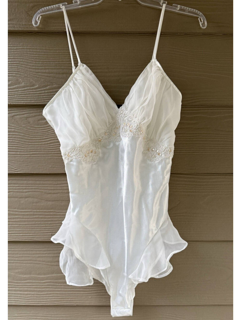 Vintage Victoria's Secret GOLD LABEL Teddy White Satin Flutter Side Size M